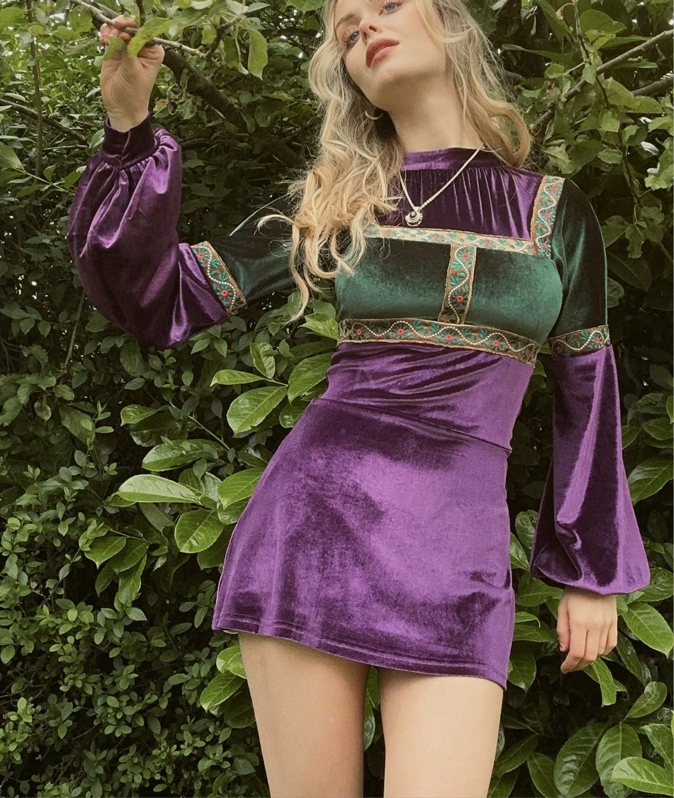 Medieval Mini-Dress in Purple and Emerald Green