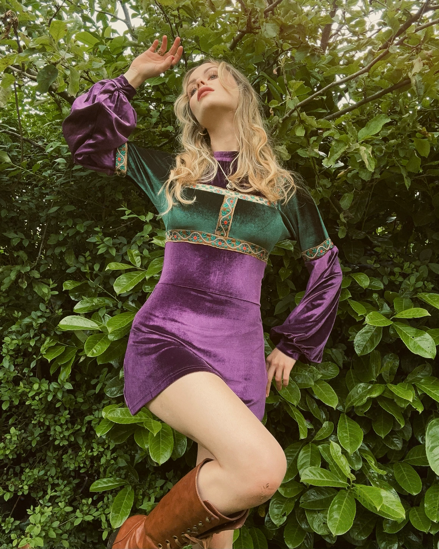 Medieval Mini-Dress in Purple and Emerald Green